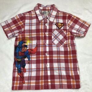 DC Comics Red and Orange Plaid Shirt